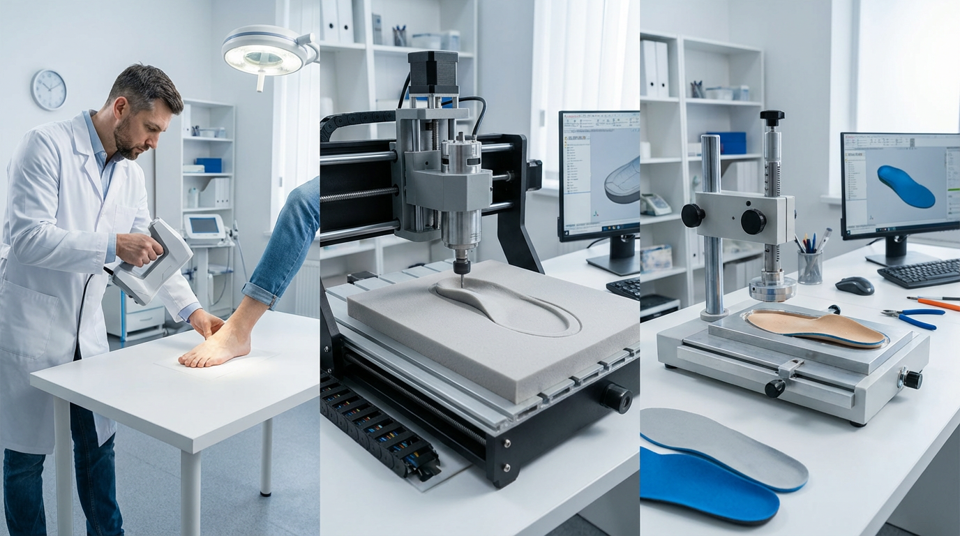 Этапы изготовления индивидуальных ортопедических стелек в лаборатории